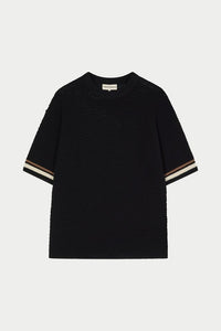 THE COUTURE CLUB T-SHIRT CROCHET KNITTED STRIPE T-SHIRT ZWART