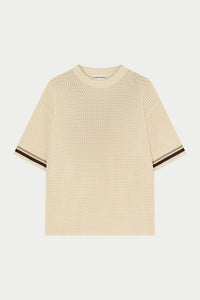 THE COUTURE CLUB T-SHIRT CROCHET KNITTED STRIPE T-SHIRT OFF WHITE