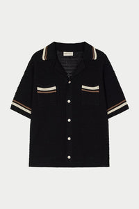 THE COUTURE CLUB SHIRT CROCHET KNITTED STRIPE BUTTON THROUGHT SHIRT ZWART