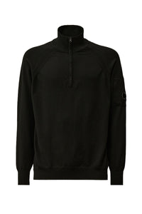 CP COMPANY TRUI MERINO WOOL HALF ZIPPED KNIT ZWART