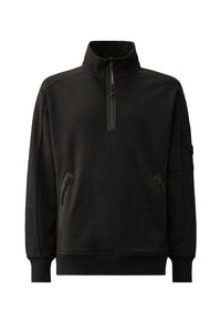CP COMPANY SWEATER DIAGONAL RAISED FLEECE HALF ZIPPED LENS SWEATSHIRT ZWART