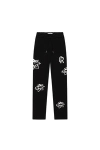CROYEZ JOGGING BROEK STRAIGHT LEG FLOWER SWEATPANTS ZWART