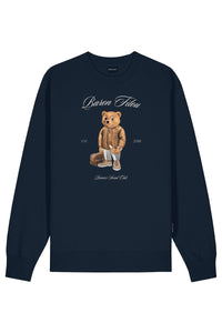 BARON FILOU SWEATER THE FIRST CLASS FLYER CXLVI CHESTPRINT D-BLAUW