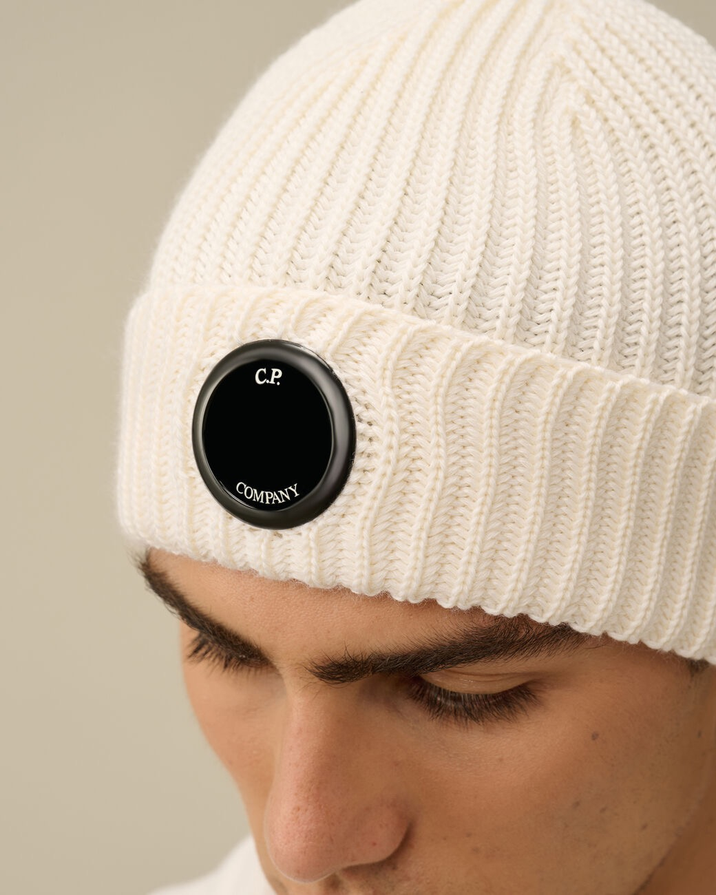 Cp Company Muts Merino Wool Lens Beanie Off White