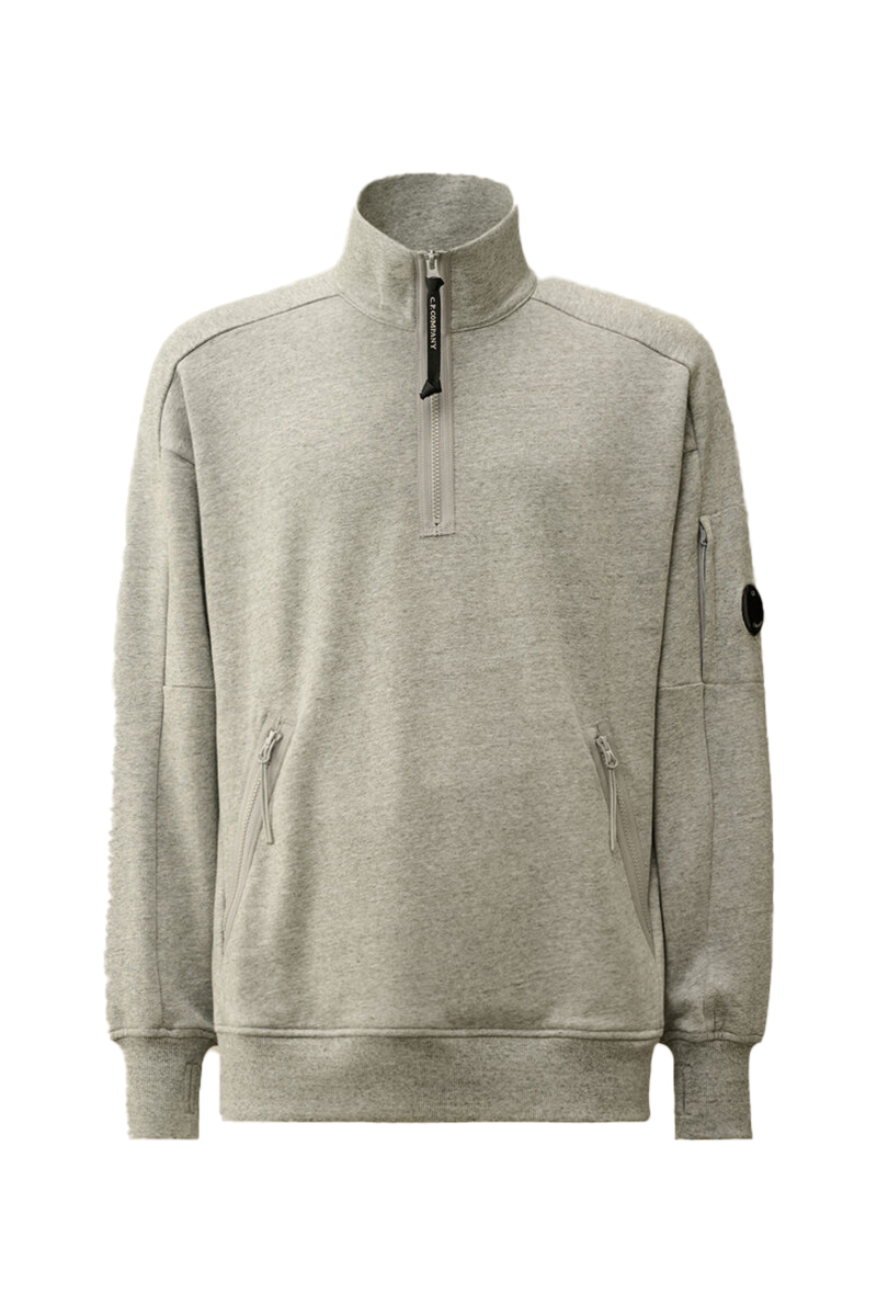 Cp Company Sweater Diagonal Raised Fleece Half Zipped Lens Sweatshirt Grijs